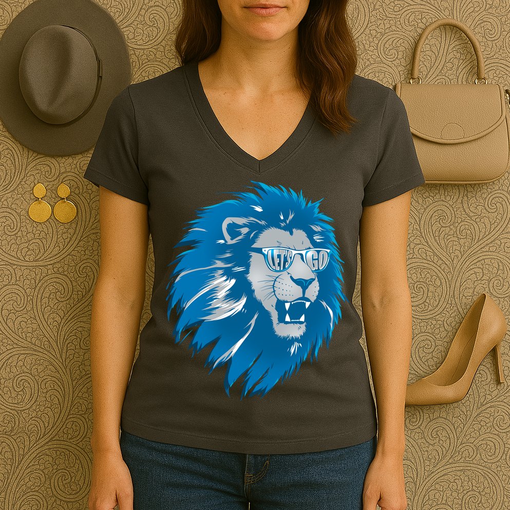 Lets Go Detroit Football Sports Fan Women's V-Neck T-Shirt