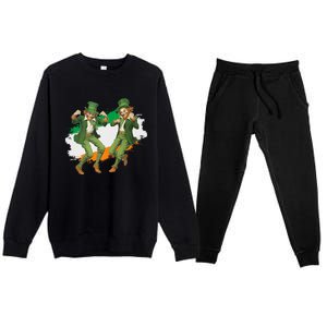 Leprechauns Gridd Dance St Patricks Day Irish Flag Premium Crewneck Sweatsuit Set