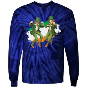 Leprechauns Gridd Dance St Patricks Day Irish Flag Tie-Dye Long Sleeve Shirt