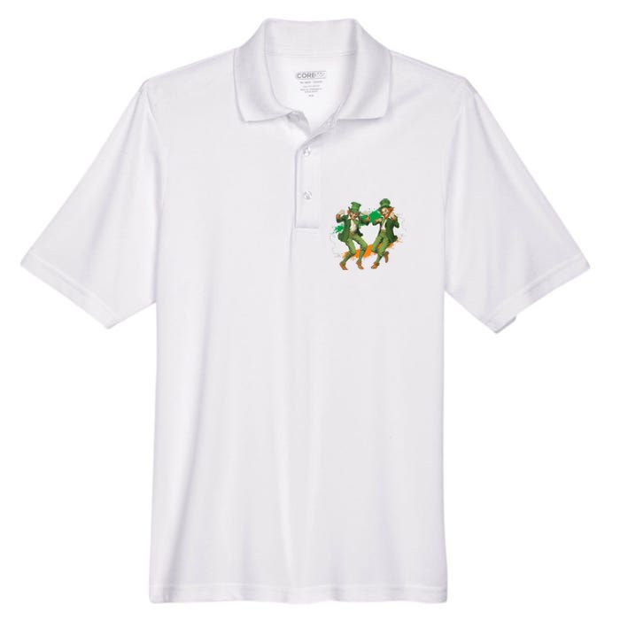 Leprechauns Gridd Dance St Patricks Day Irish Flag Men's Origin Performance Pique Polo