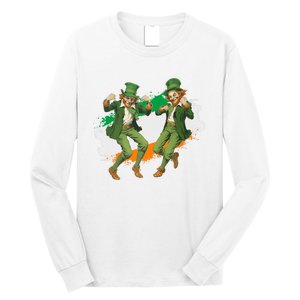 Leprechauns Gridd Dance St Patricks Day Irish Flag Long Sleeve Shirt