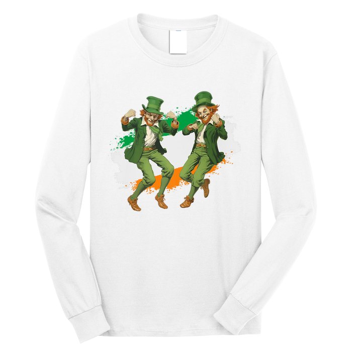 Leprechauns Gridd Dance St Patricks Day Irish Flag Long Sleeve Shirt