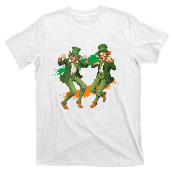 Leprechauns Gridd Dance St Patricks Day Irish Flag T-Shirt