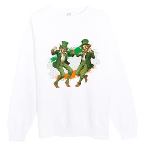 Leprechauns Gridd Dance St Patricks Day Irish Flag Premium Crewneck Sweatshirt