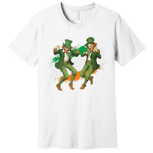 Leprechauns Gridd Dance St Patricks Day Irish Flag Premium T-Shirt