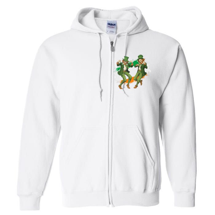 Leprechauns Gridd Dance St Patricks Day Irish Flag Full Zip Hoodie