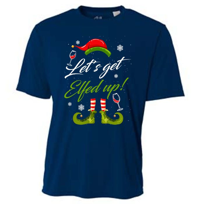 Let's Get Elfed Up Wine Drinking Christmas Cooling Performance Crew T-Shirt