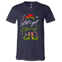 Let's Get Elfed Up Wine Drinking Christmas V-Neck T-Shirt