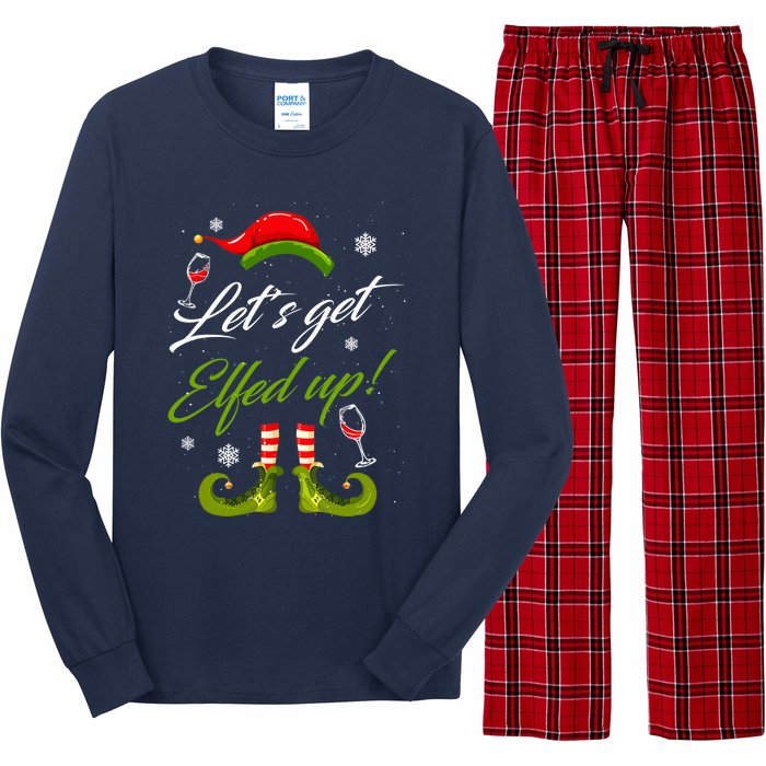 Let's Get Elfed Up Wine Drinking Christmas Long Sleeve Pajama Set