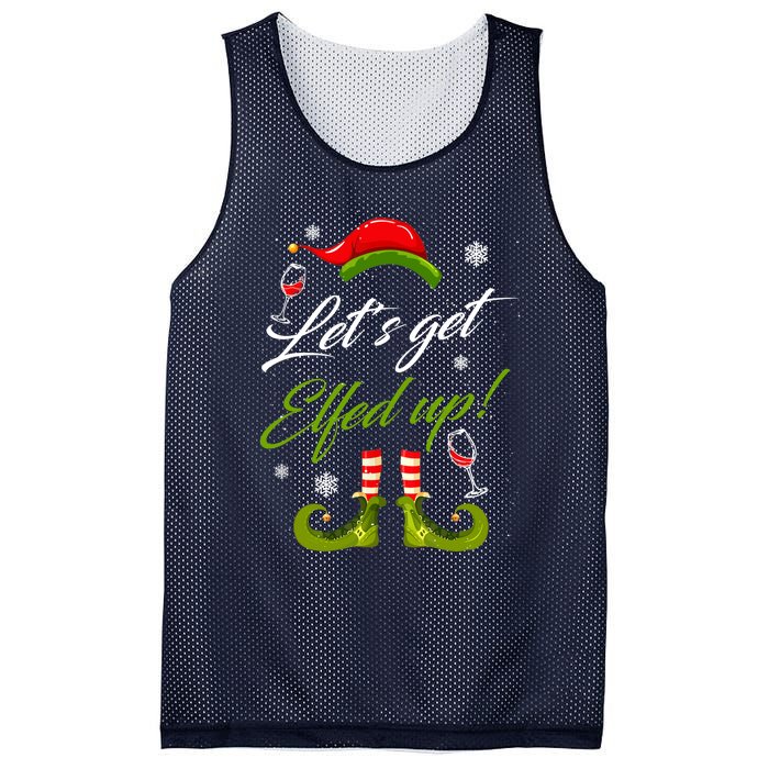 Let's Get Elfed Up Wine Drinking Christmas Mesh Reversible Basketball Jersey Tank