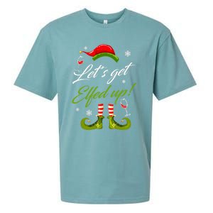 Let's Get Elfed Up Wine Drinking Christmas Sueded Cloud Jersey T-Shirt