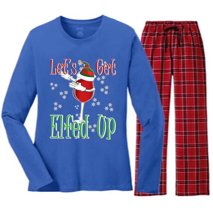 Let's Get Ed Up Christmas Dabbing Red Wine Glass Gift Cool Gift Women's Long Sleeve Flannel Pajama Set 