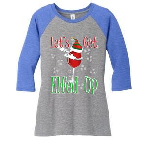 Let's Get Ed Up Christmas Dabbing Red Wine Glass Gift Cool Gift Women's Tri-Blend 3/4-Sleeve Raglan Shirt