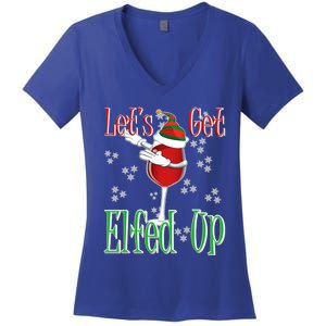 Let's Get Ed Up Christmas Dabbing Red Wine Glass Gift Cool Gift Women's V-Neck T-Shirt