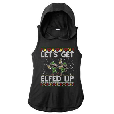 LetS Get Elfed Up Funny Christmas Ugly Christmas Ladies PosiCharge Tri-Blend Wicking Draft Hoodie Tank