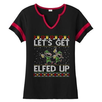 LetS Get Elfed Up Funny Christmas Ugly Christmas Ladies Halftime Notch Neck Tee