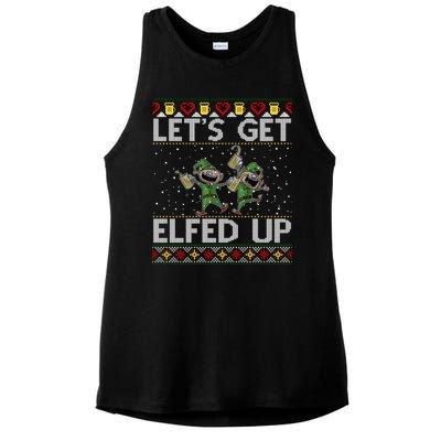 LetS Get Elfed Up Funny Christmas Ugly Christmas Ladies PosiCharge Tri-Blend Wicking Tank