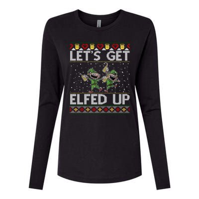 LetS Get Elfed Up Funny Christmas Ugly Christmas Womens Cotton Relaxed Long Sleeve T-Shirt