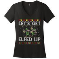 LetS Get Elfed Up Funny Christmas Ugly Christmas Women's V-Neck T-Shirt