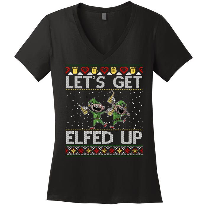 LetS Get Elfed Up Funny Christmas Ugly Christmas Women's V-Neck T-Shirt