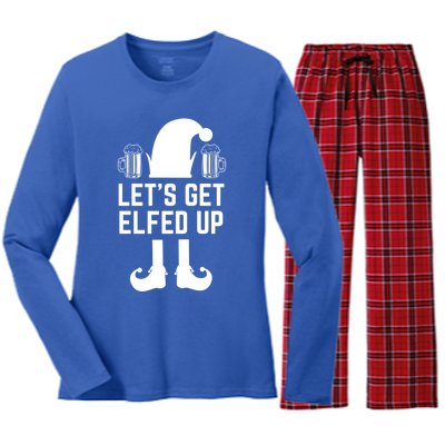 Let's Get Elfed Up Christmas Beer Elf Xmas Ing Costume Gift Women's Long Sleeve Flannel Pajama Set 