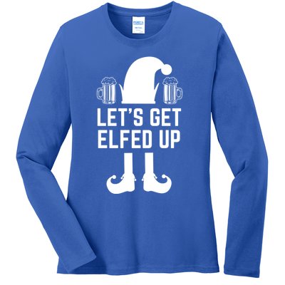 Let's Get Elfed Up Christmas Beer Elf Xmas Ing Costume Gift Ladies Long Sleeve Shirt