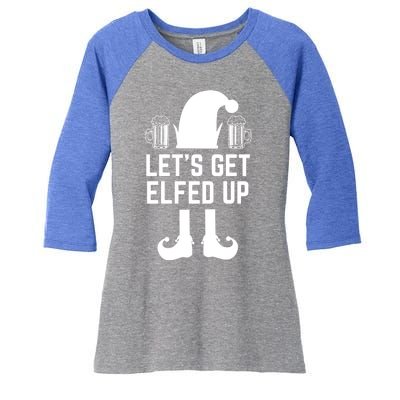 Let's Get Elfed Up Christmas Beer Elf Xmas Ing Costume Gift Women's Tri-Blend 3/4-Sleeve Raglan Shirt