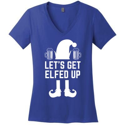 Let's Get Elfed Up Christmas Beer Elf Xmas Ing Costume Gift Women's V-Neck T-Shirt