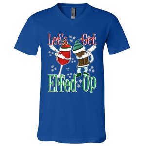 Let's Get Elfed Up Christmas Dabbing Wine Beer Ing Gift V-Neck T-Shirt