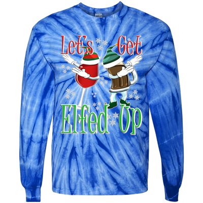 Let's Get Elfed Up Christmas Dabbing Wine Beer Ing Gift Tie-Dye Long Sleeve Shirt