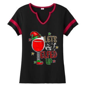 Let's Get Elfed Up Ing Wine Leopard Family Christmas Gift Ladies Halftime Notch Neck Tee