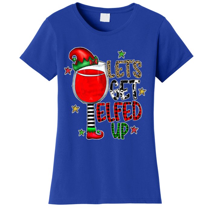 Let's Get Elfed Up Ing Wine Leopard Family Christmas Gift Women's T-Shirt