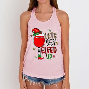 Let's Get Elfed Up Ing Wine Leopard Family Christmas Gift Women's Knotted Racerback Tank