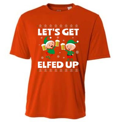 Let's Get Elfed Up Funny Christmas Beer Ing Cute Gift Cooling Performance Crew T-Shirt