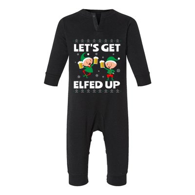 Let's Get Elfed Up Funny Christmas Beer Ing Cute Gift Infant Fleece One Piece