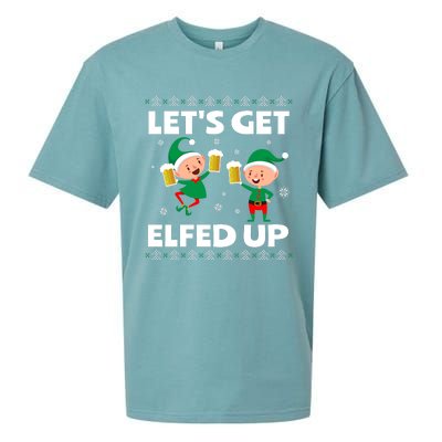 Let's Get Elfed Up Funny Christmas Beer Ing Cute Gift Sueded Cloud Jersey T-Shirt