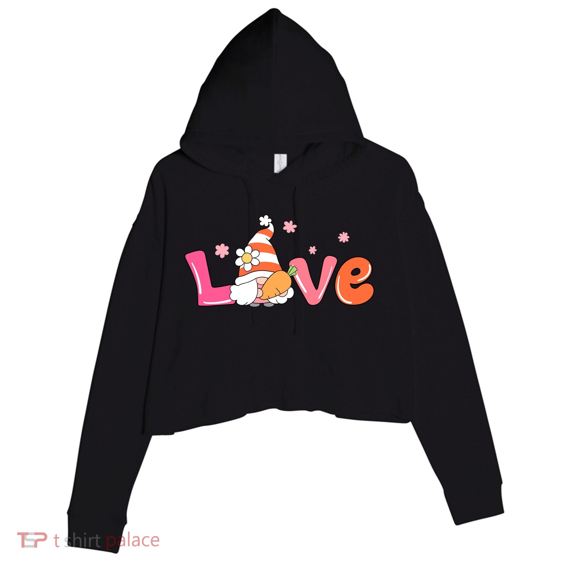Love Gnome Easter Spring Cute Crop Fleece Hoodie
