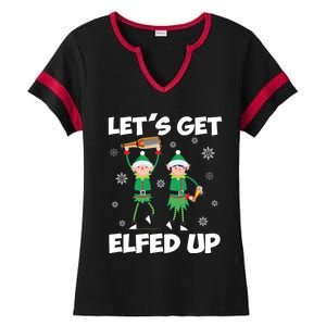 Let's Get Elfed Up Funny Christmas Matching Family Elf Lover Great Gift Ladies Halftime Notch Neck Tee