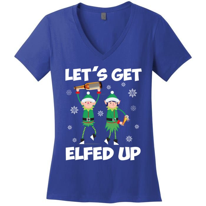 Let's Get Elfed Up Funny Christmas Matching Family Elf Lover Great Gift Women's V-Neck T-Shirt