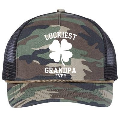 Luckiest Grandpa Ever Funny St Patricks Day Retro Rope Trucker Hat Cap