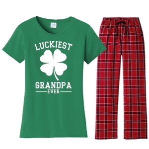 Luckiest Grandpa Ever Funny St Patricks Day Women's Flannel Pajama Set