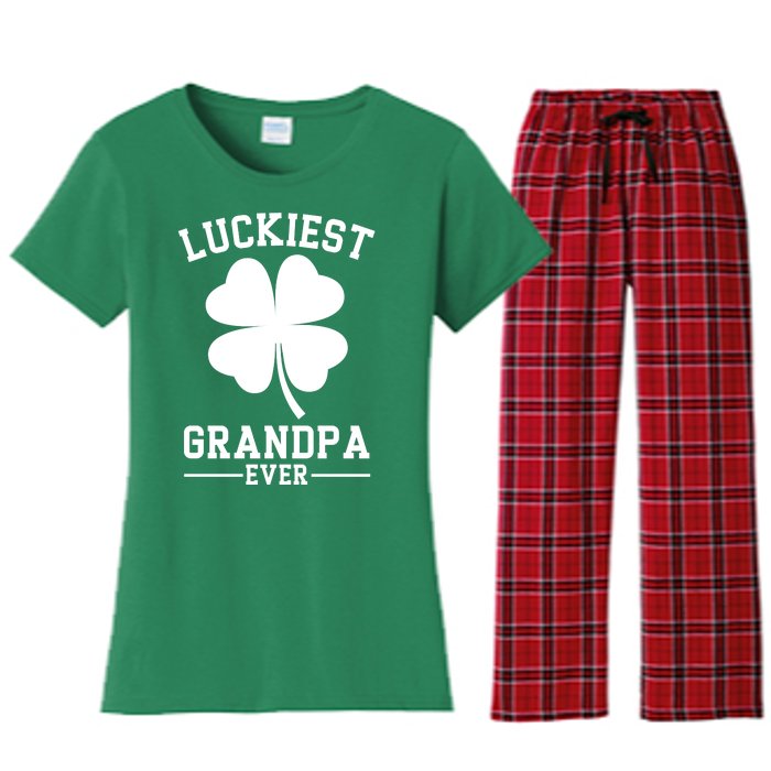 Luckiest Grandpa Ever Funny St Patricks Day Women's Flannel Pajama Set