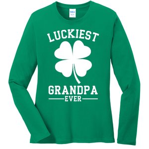 Luckiest Grandpa Ever Funny St Patricks Day Ladies Long Sleeve Shirt