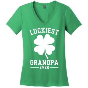 Luckiest Grandpa Ever Funny St Patricks Day Women's V-Neck T-Shirt