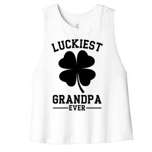 Luckiest Grandpa Ever Funny St Patricks Day Women's Racerback Cropped Tank