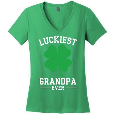 Luckiest Grandpa Ever Funny St Patricks Day Women's V-Neck T-Shirt