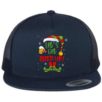 Let's Get Elfed Up Funny Elf Ing Christmas Xmas Holiday Cool Gift Flat Bill Trucker Hat