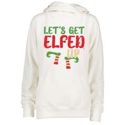 Let's Get Elfed Up Winter Holiday Funny Gift Funny Christmas Elf Meaningful Gift Womens Funnel Neck Pullover Hood