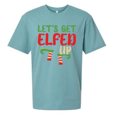 Let's Get Elfed Up Winter Holiday Funny Gift Funny Christmas Elf Meaningful Gift Sueded Cloud Jersey T-Shirt