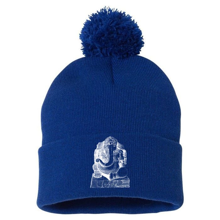 Lord Ganesha Elephant Head Vintage Gift Hindu Hinduism Yoga Gift Pom Pom 12in Knit Beanie